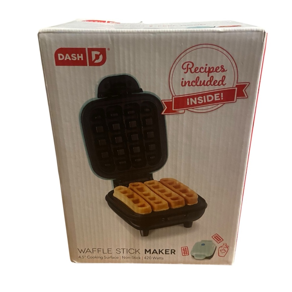 Dash Waffle "STICK" Maker Teal Aqua Non-Stick RECIPES Included NEW in Box 4.5”